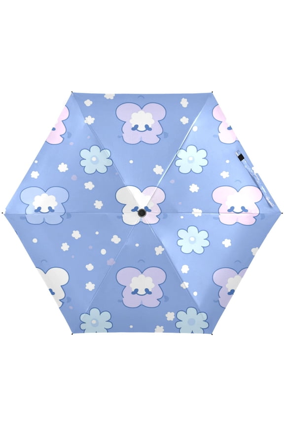 Happy Cloud and Flower Umbrellas for Sun Auto Open Close UV50+ Waterproof 5-Fold Compact Fiberglass Frame