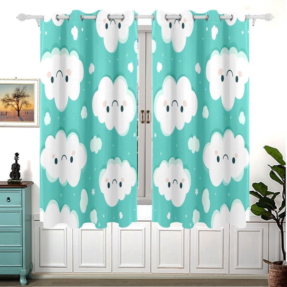 Happy Clouds Pattern 63x55in Window Curtain Panels 63x55in 2-Piece Heavy Duty 80% Light Blocking
