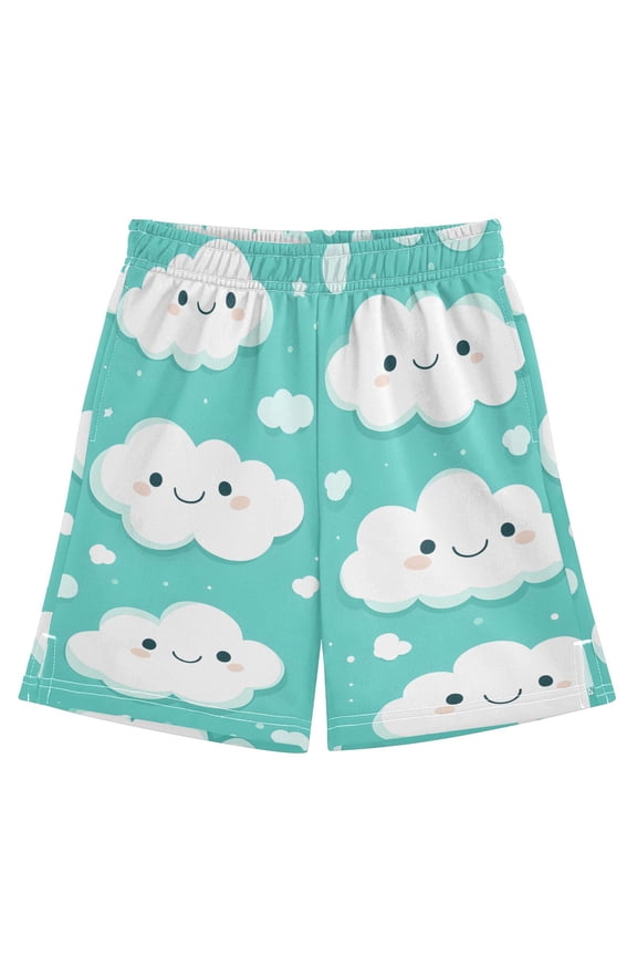 Happy Clouds Pattern Athletic Shorts Breathable with Comfort Fit Drawstring Casual Sweatshorts Large