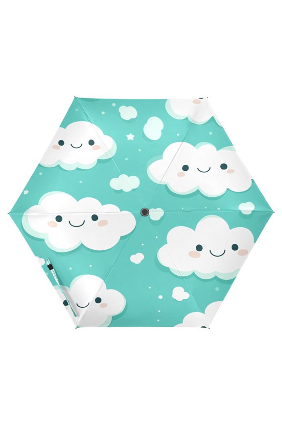 Happy Clouds Pattern Folding Umbrella UV50+ Waterproof Sun Protection Auto Open Close Compact Fiberglass Frame