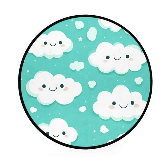 Happy Clouds Pattern Memory Foam Bath Mat 36" Absorbent Rug with Non Slip Base and 4 Bonus Pads