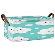 Happy Clouds Pattern Open Home Storage Bins Foldable Metal Frame Shelf Baskets 16.9x11.4x7.7in Water-Resistant