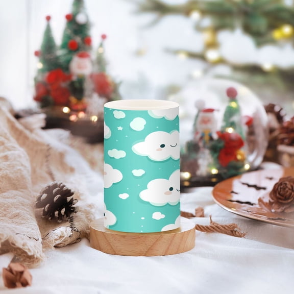 Happy Clouds Pattern Set of 2 Flameless LED Candles Remote and Timer Indoor Outdoor