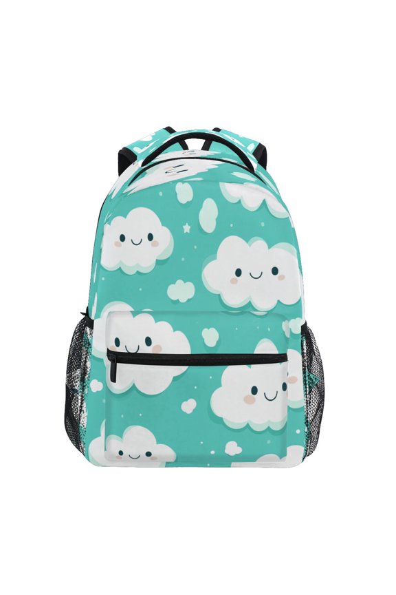 Happy Clouds Pattern Stylish Large Backpack 15L Self-Standing Durable Twill for School, Office and Travel Use