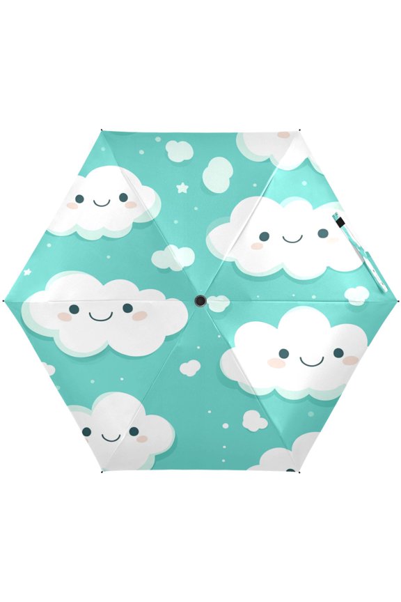 Happy Clouds Pattern Umbrellas for Sun Auto Open Close UV50+ Waterproof 5-Fold Compact Fiberglass Frame