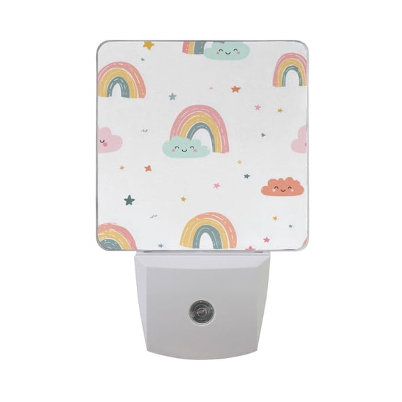 Happy Clouds with Line Art Rainbows Stars LED Night Light Sensor Lamp Plug-in Adjustable Brightness 2 Pack