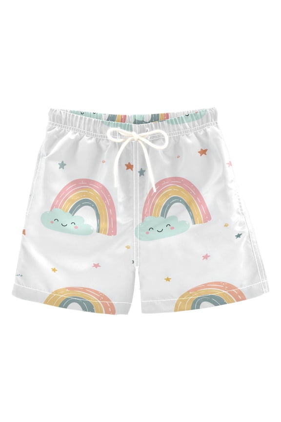 Happy Clouds with Line Art Rainbows Stars Swim Trunks Board Shorts Beach Pants Bathing Bottoms 2T
