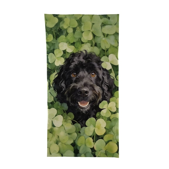 Happy Cockapoo Welcome St Patrick's Day Lucky Shamrocks Clover Beach Towel 24×42in Dog Lover Quick Dry Oversized Bath Sheet - 22001