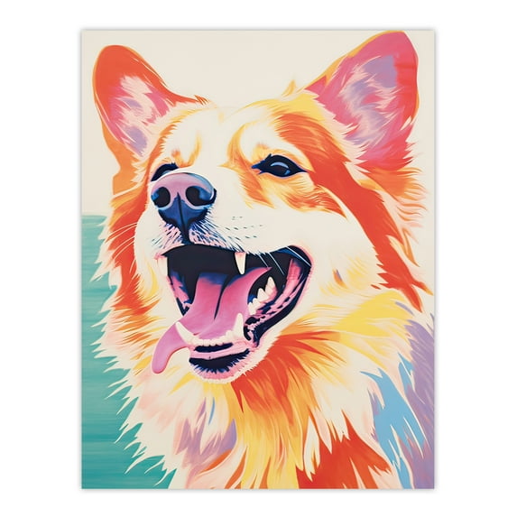 Happy Collie Dog Bright Colourful Portrait Extra Large XL Wall Art Poster Print