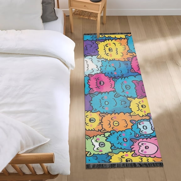 Happy Colorful Alpacas Runner Area Rug 2x6 Soft Non-Slip Washable Bedside Carpet for Hallway Bedroom Living Room Home Decor