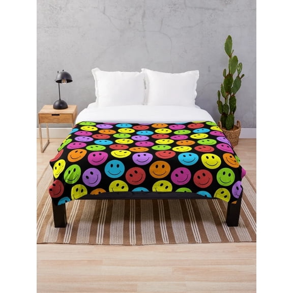 Happy Colorful Faces Throw Blanket