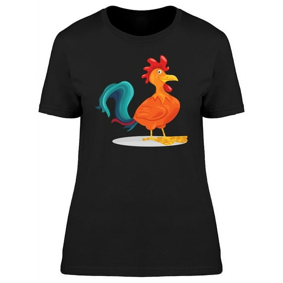 Happy Colorful Rooster Cartoon T-Shirt Women -Image by Shutterstock, Female Medium