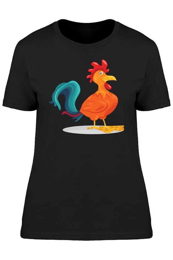 Happy Colorful Rooster Cartoon T-Shirt Women -Image by Shutterstock, Female x-Large