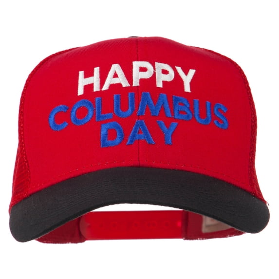 Happy Columbus Day Embroidered Mesh Cap - Black Red OSFM