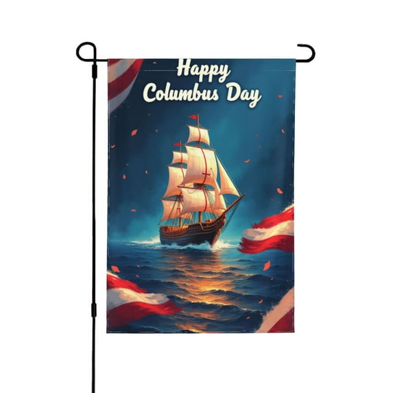 Happy Columbus Day Garden Flag 12.5X18 Inch Small Vertical Burlap Double Sided Celebrate 1492 Columbus Day Seasonal Yard Flag For Home Outdoor Decor Lawn Flag 1 Flag
