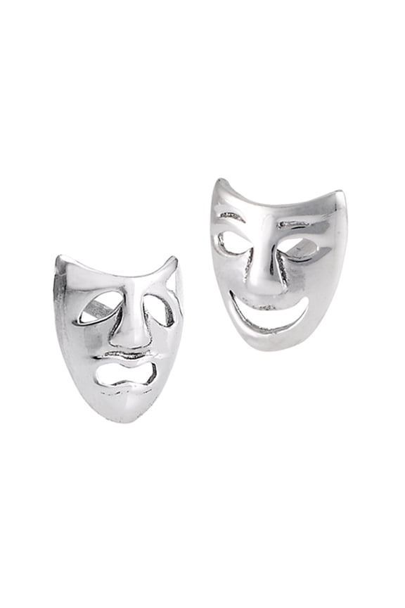 Happy Comedy Tragedy Cutout Faces .925 Sterling Silver Sad Mask Stud Earrings Jewelry Female Unisex