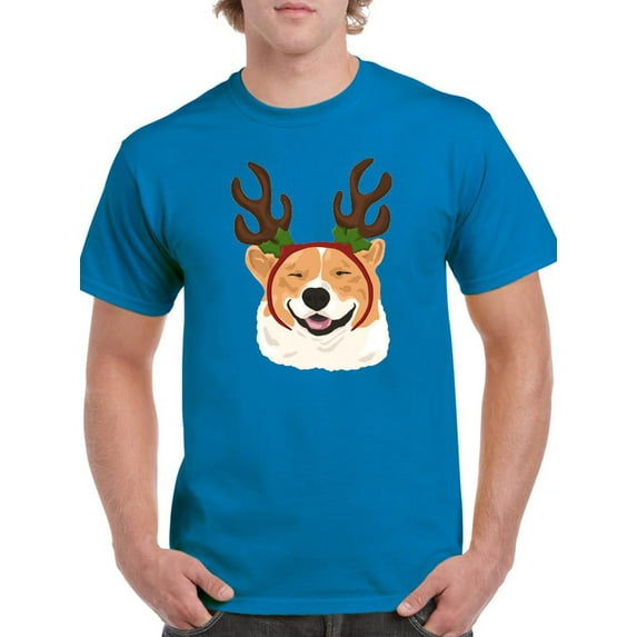 Happy Corgi Christmas Antlers T-Shirt Men -Image by Shutterstock, Male 3X-Large