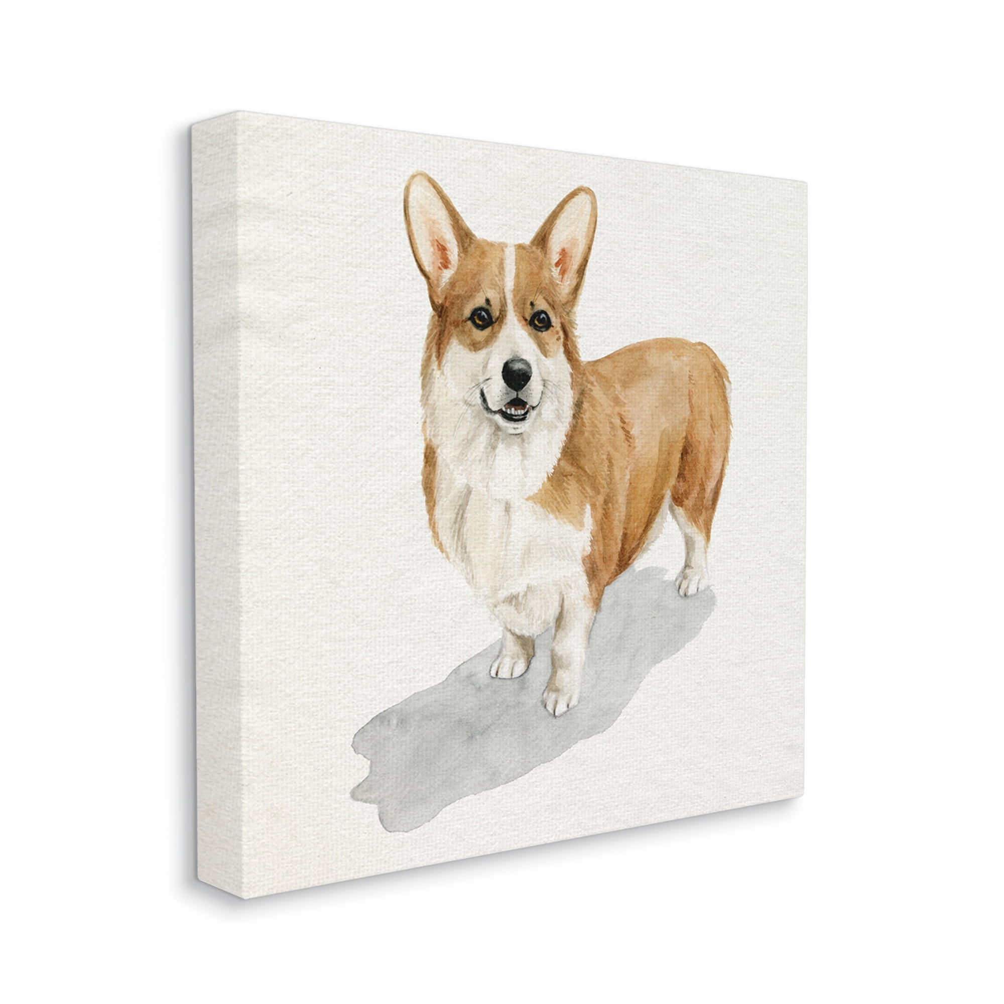 Happy Corgi Dog Pet Portrait Neutral Shadow Animals & Insects Gallery-Wrapped Canvas Print Wall Art, 17x17