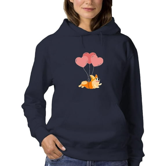 Happy Corgi W Heart Balloons Hoodie Women -Image by Shutterstock, Female x-Large