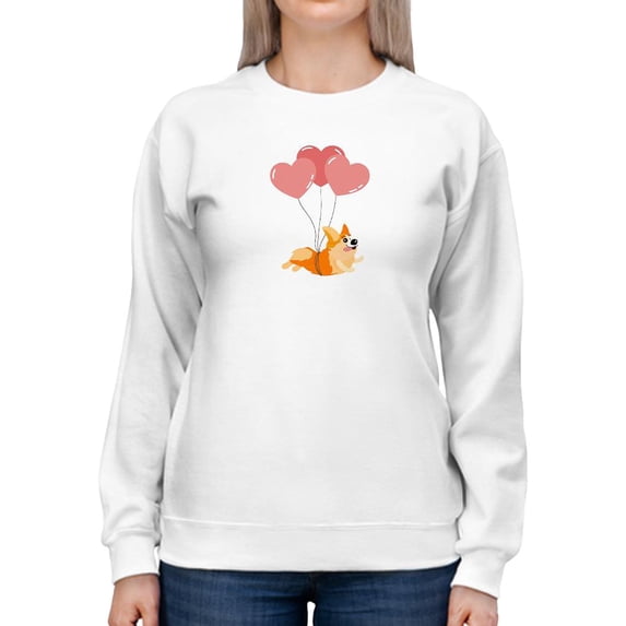 Happy Corgi W Heart Balloons Sweatshirt Women -Image by Shutterstock, Female 3X-Large