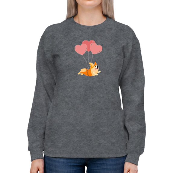 Happy Corgi W Heart Balloons Sweatshirt Women -Image by Shutterstock, Female 4X-Large