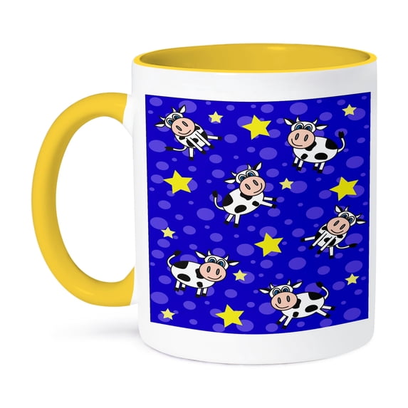 Happy Cow Boy Print Dark Blue, 11oz Two-Tone Yellow Mug