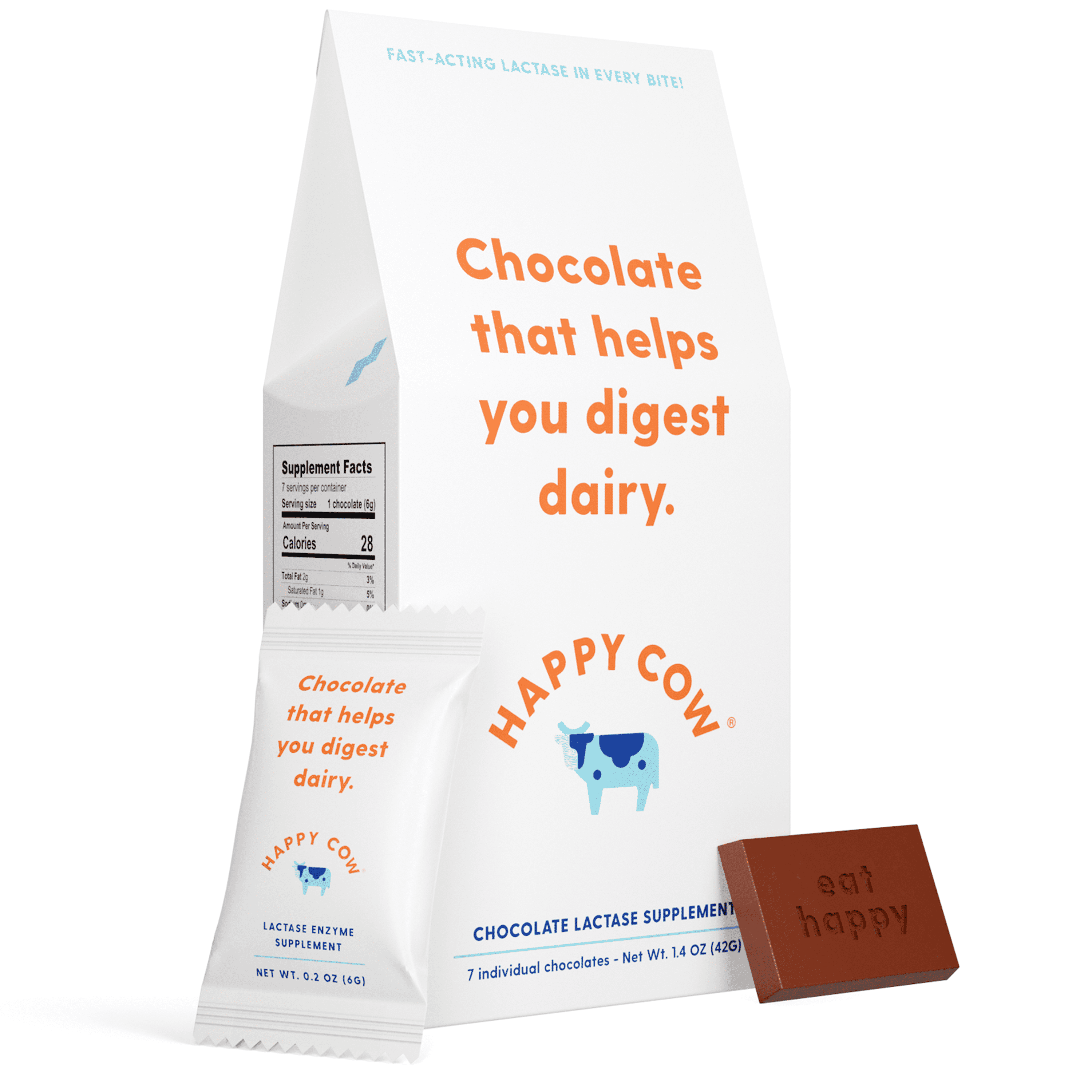 Happy Cow Chocolate Fast-Acting Lactase Supplement, Dairy & Lactose ...