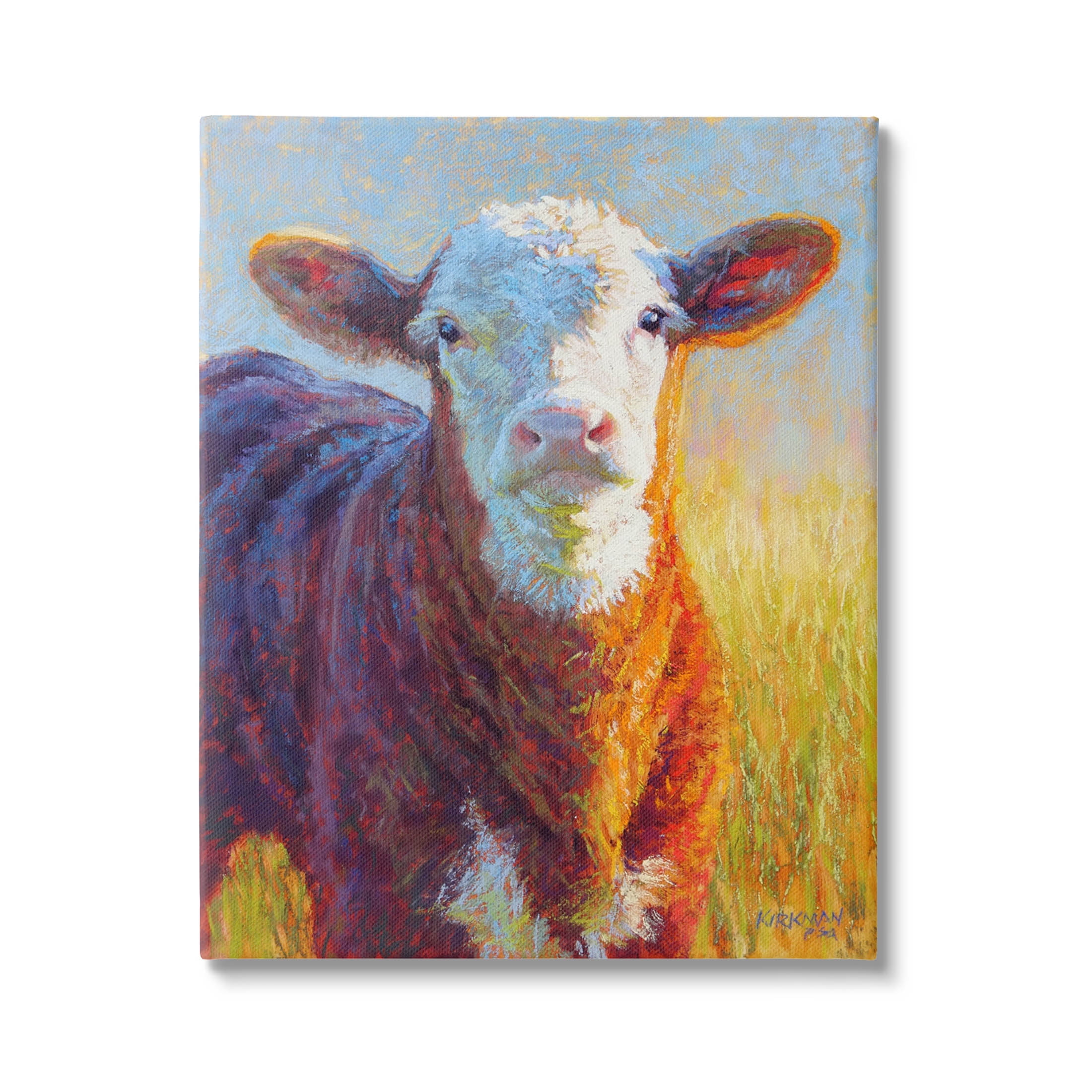 Happy Cow Farmhouse Grassland Animals & Insects Painting Gallery Wrapped Canvas Print Wall Art