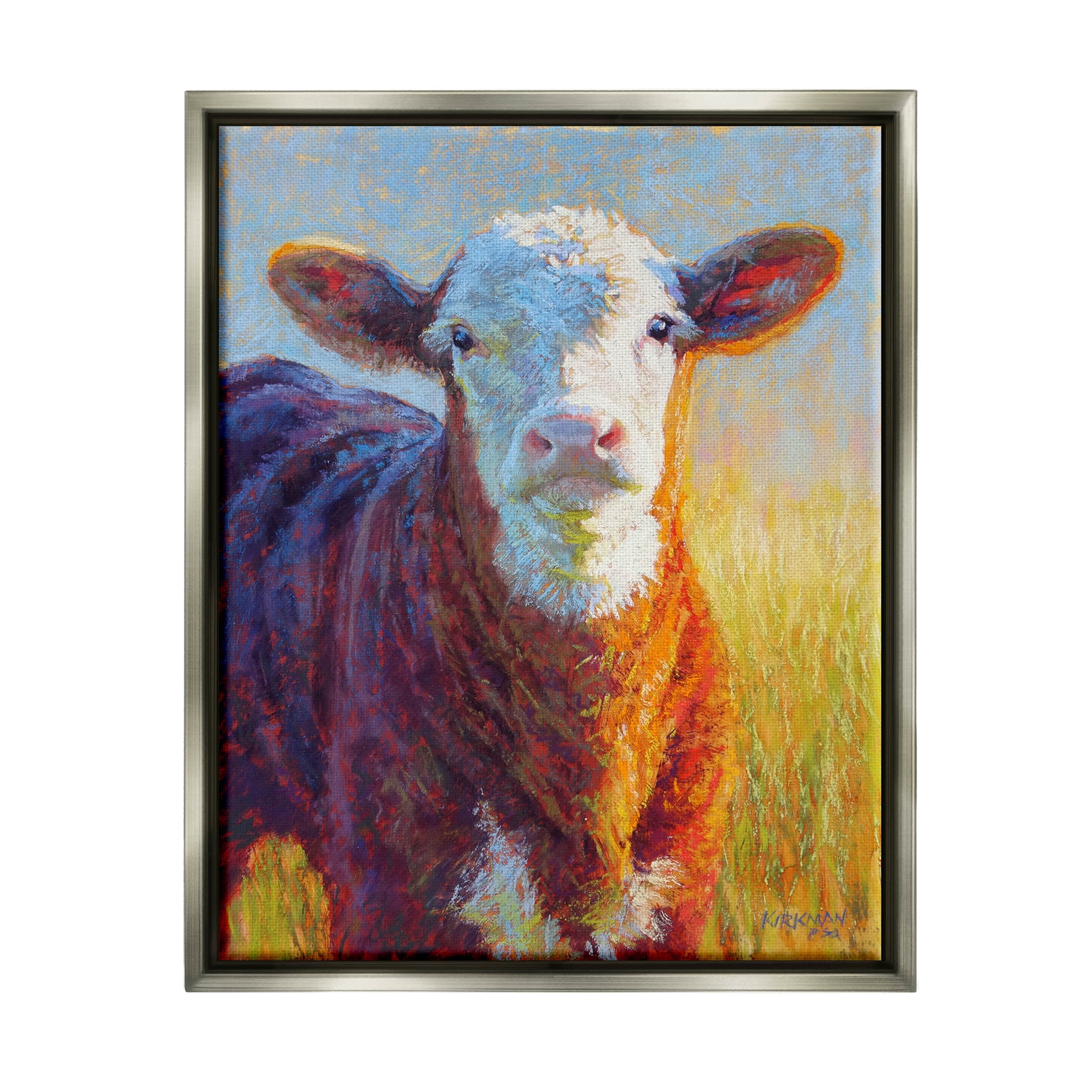 Happy Cow Farmhouse Grassland Animals & Insects Painting Luster Gray Framed Art Print Wall Art