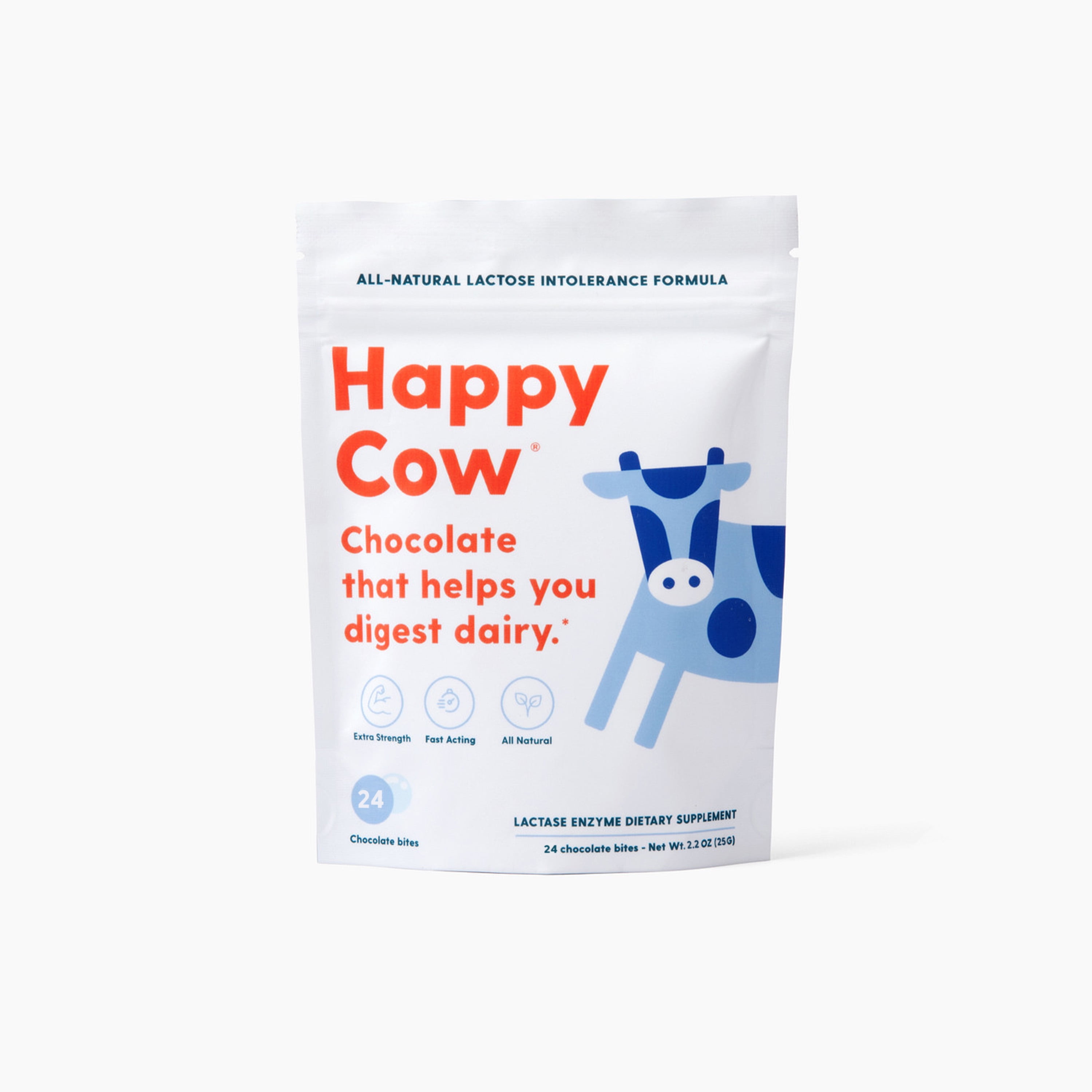 Happy Cow Lactase Supplement Fast Acting, Dairy & Lactose Intolerance Relief, 24 Count