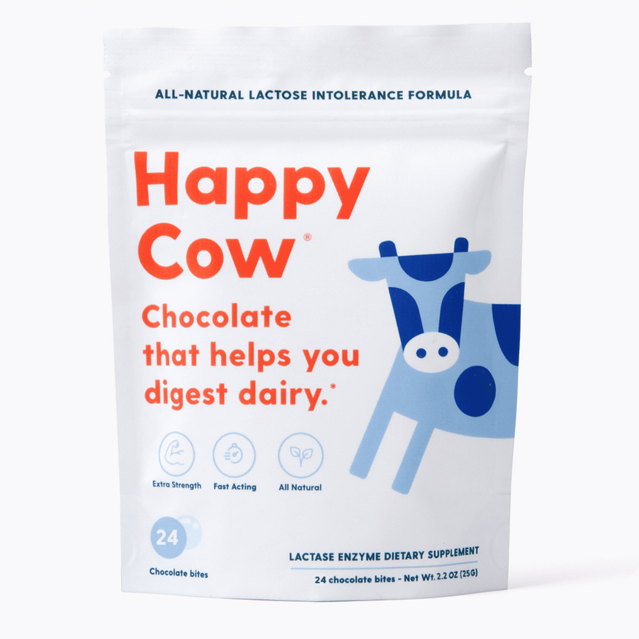 Happy Cow Lactase Supplement Fast Acting, Dairy & Lactose Intolerance Relief, 24 Count