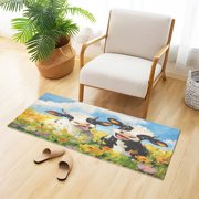 Happy Cows on Meadow Flowers Oil Painting Plush Carpet Non Slip Runner Rug Absorbent Bath Mat 39 x 20