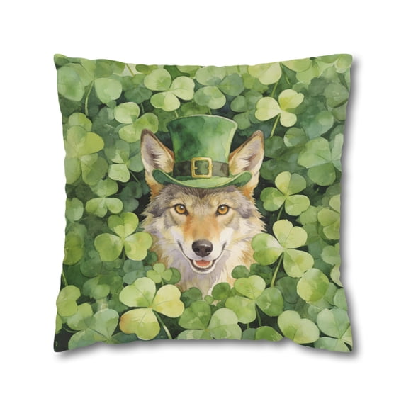 Happy Coyote Welcome St Patrick's Day Lucky Shamrocks Clover Pillowcase Double Sided Wild Wolf Lover Pillow Case Covers - 22001