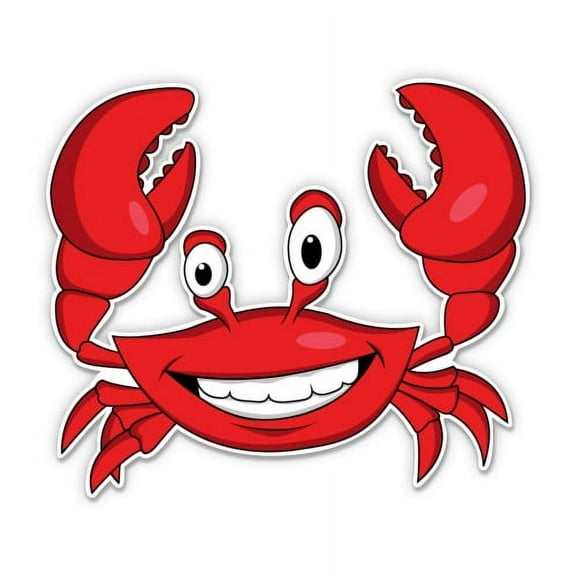 Happy Crab - 3" Vinyl Sticker - For Car Laptop I-Pad Phone Helmet Hard Hat - Waterproof Decal