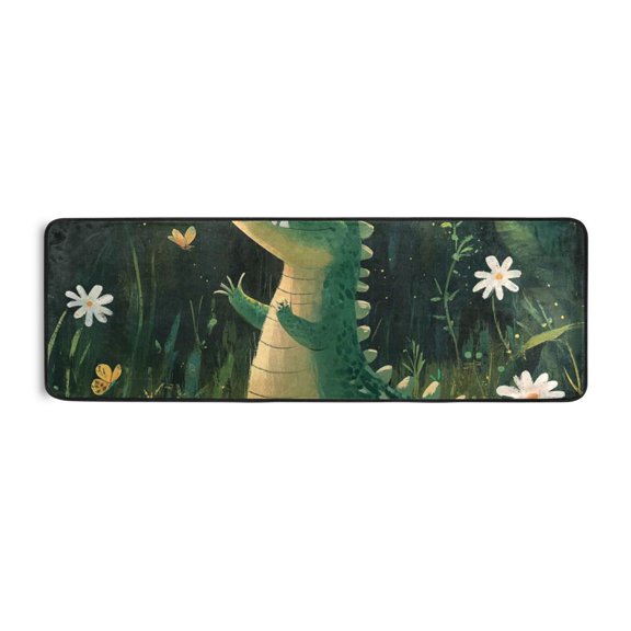 Happy Crocodile with Butterflies Runner Rug for Hallways Kitchen Non Slip 2'x 6' Washable Hall Carpet for Bedroom Entryway Laundry Room
