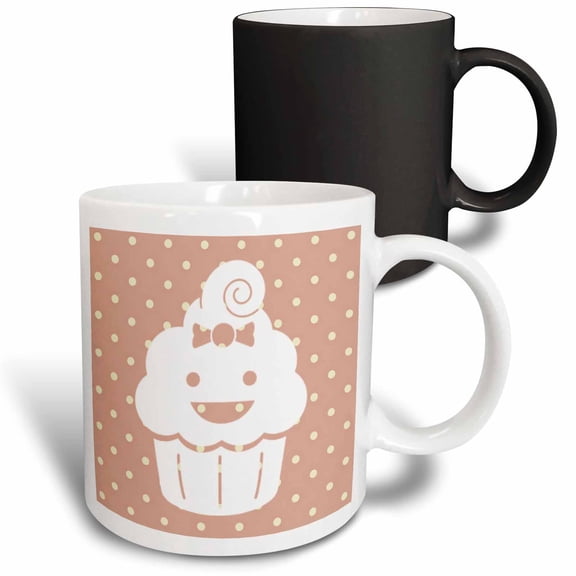 3drose, Happy Cupcake with Polka Dots - Cute and Adorable - Kawaii, 11oz Magic Transforming Mug