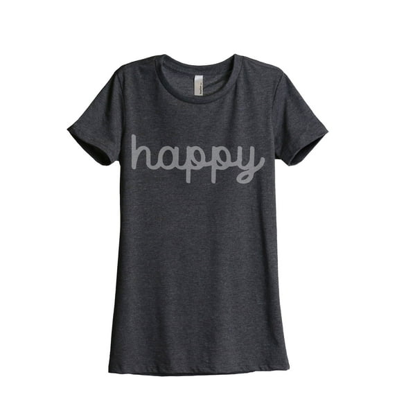 Happy Cursive Women's Fashion Relaxed T-Shirt Tee Charcoal Grey Large