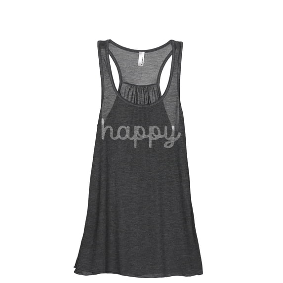 Happy Cursive Women's Fashion Sleeveless Flowy Racerback Workout Yoga Tank Top Charcoal Grey Small