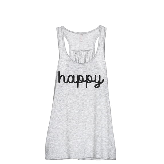 Happy Cursive Women's Fashion Sleeveless Flowy Racerback Workout Yoga Tank Top Sport Grey Large