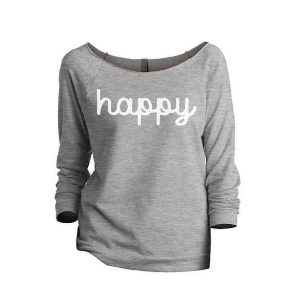 Happy Cursive Women's Fashion Slouchy 3/4 Sleeves Raglan Lightweight Sweatshirt Sport Grey X-Large