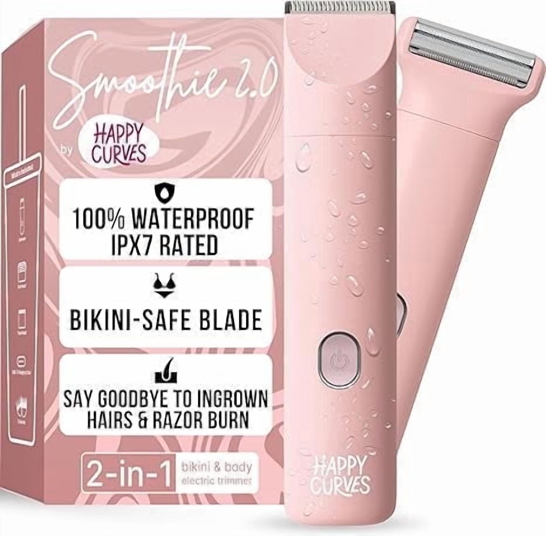 Happy Curves Smoothie 2.0 Bikini Trimmer, Women's Electric Intimate Shaver and Body Trimmer, Waterproof, Adjustable Guards, Guava
