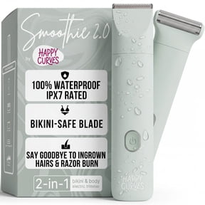 Happy Curves Smoothie 2.0 Bikini Trimmer, Women's Electric Intimate Shaver and Body Trimmer, Waterproof, Adjustable Guards, Mint