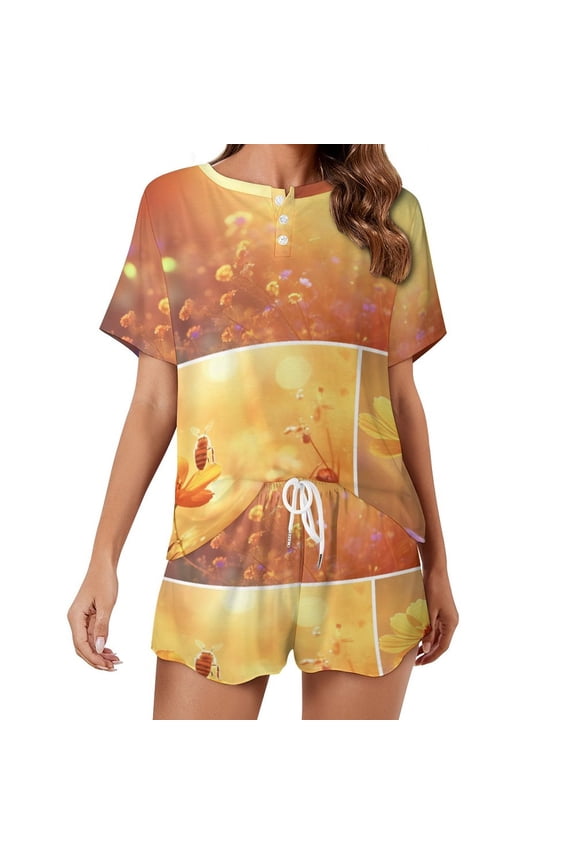 Happy Cute Bees 2 Pack Women’s Pajama Set Print Sleepwear And Shorts Y2k Loungewear Sets S-5XL