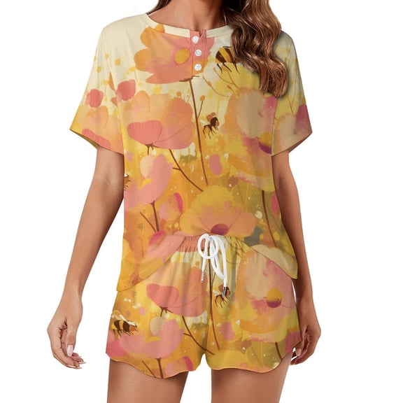 Happy Cute Bees 2 Pack Women’s Pajama Set Print Sleepwear And Shorts Y2k Loungewear Sets S-5XL