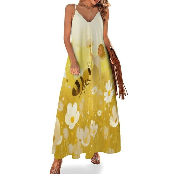 Happy Cute Bees Design Sleeveless Dress Woman Fashion Long Dresses Women's Summer Suit Dress 2025