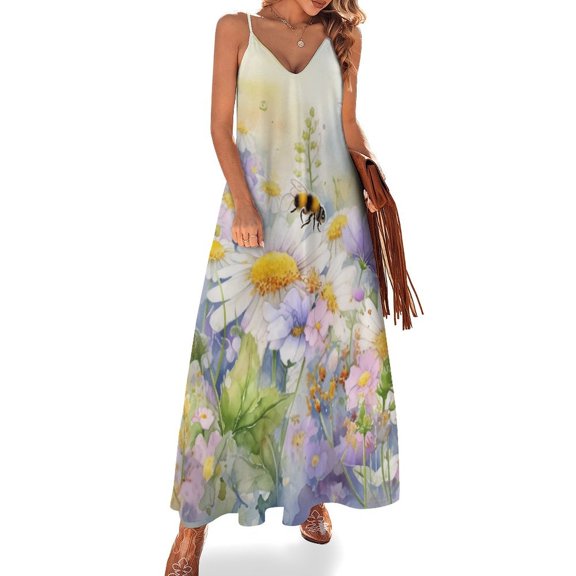 Happy Cute Bees Design Sleeveless Dress Woman Fashion Long Dresses Women's Summer Suit Dress 2025