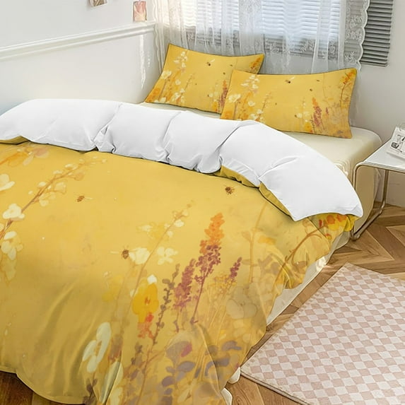 Happy Cute Bees Duvet Cover Set Pattern Soft Bedding Set Comforter Cover Set(1 Duvet Cover + 2 Pillowcases)