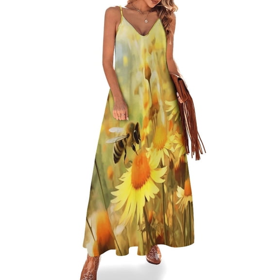 Happy Cute Bees Sleeveless Dress Woman Fashion Long Dresses Women's Summer Suit Dress Summer 2025 Women