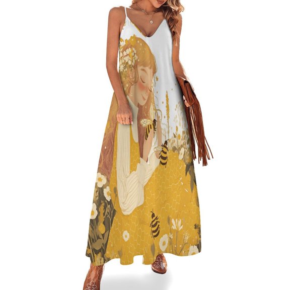 Happy Cute Bees Sleeveless Dress Woman Fashion Long Dresses Women's Summer Suit Dress Summer 2025 Women