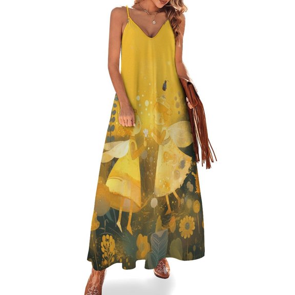 Happy Cute Bees Sleeveless Dress Woman Fashion Long Dresses Women's Summer Suit Dress Summer 2025 Women